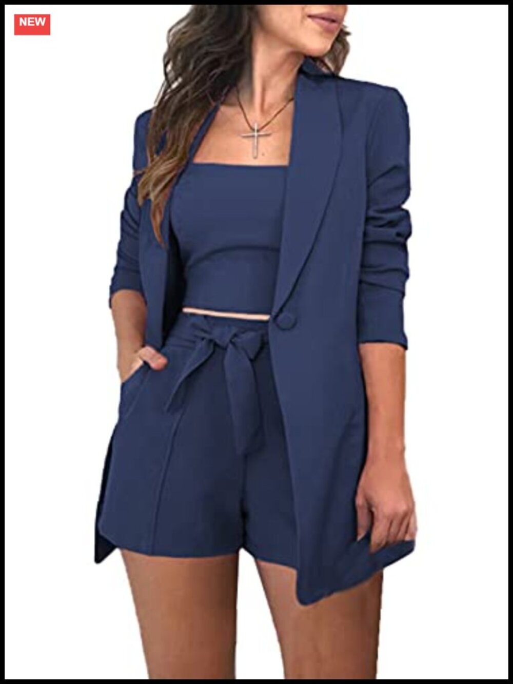 Women's 3 Piece Dressy Business Casual Suit Set with Blazer, Shorts & Belt